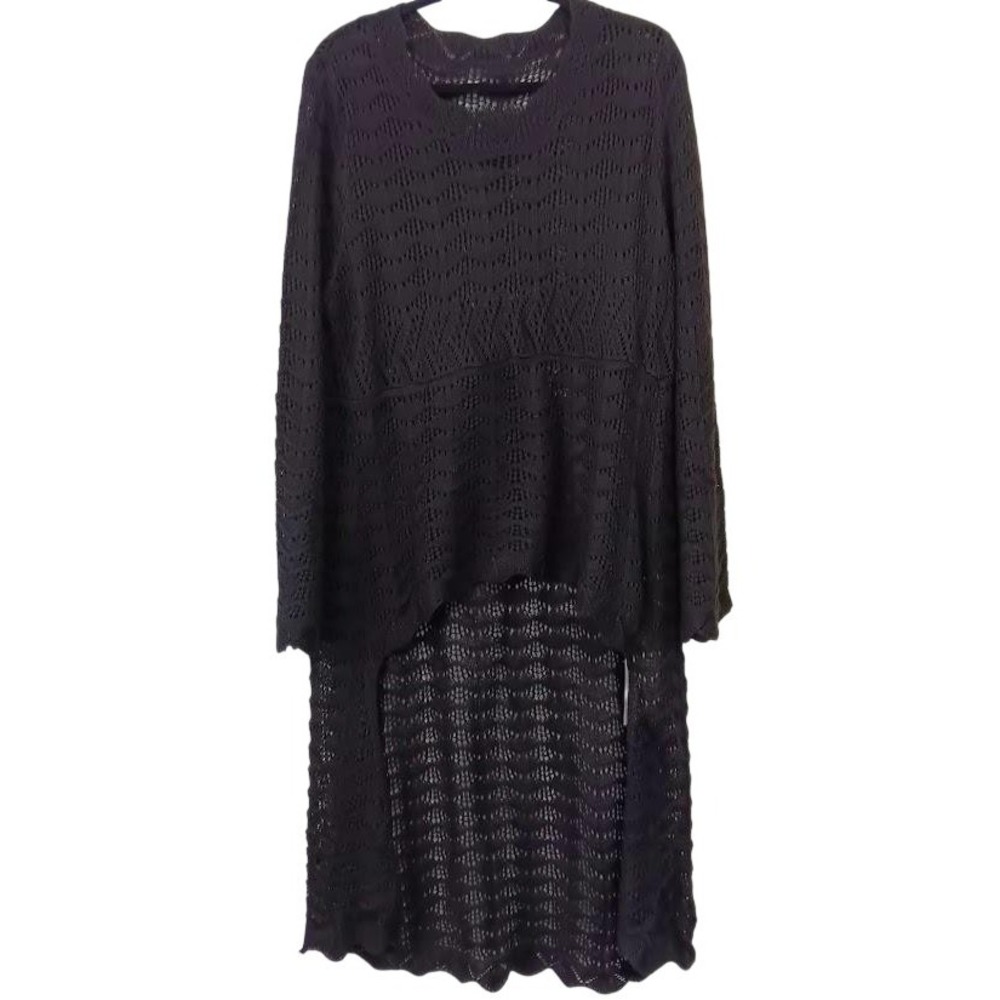 Sweater Dress Womens Large Gray Open Knit Hi Low Long Sleeve Beachy Layering